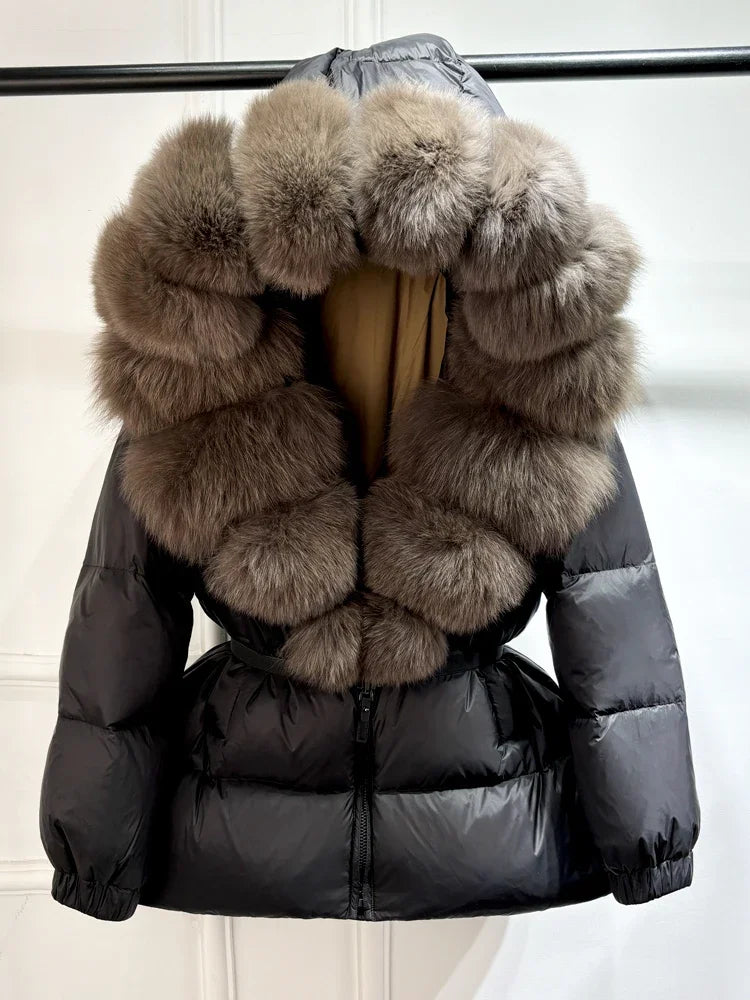 2025 Winter Puffer Jacket Women Real Fox Fur Hooded Thick Warm 90% White Duck Down Coat Female Parkas Waterproof