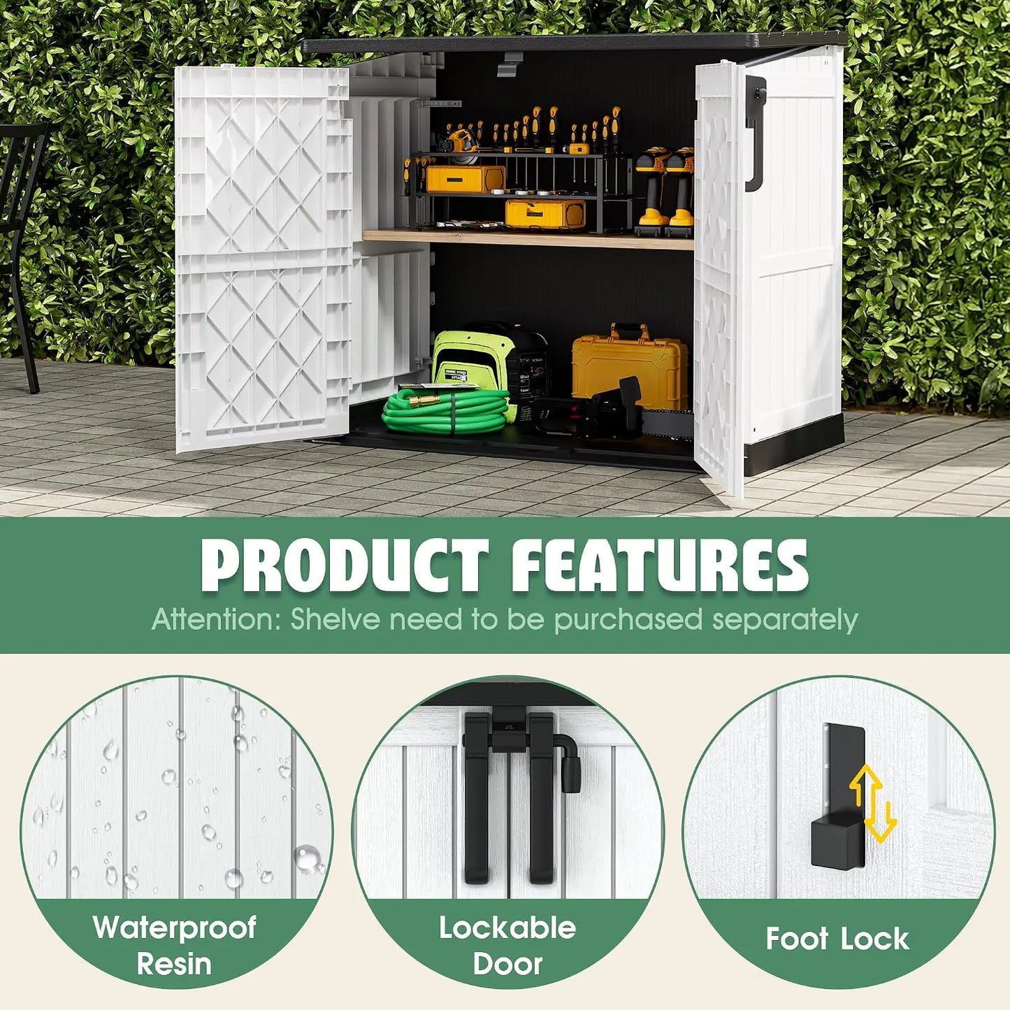 Outdoor Storage Cabinet 36 Cu Ft with Lockable Doors, Portable Horizontal Resin Storage Shed -Easy to Assemble,, Custom