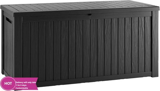 150 Gallon Lockable Resin Deck Box, Waterproof & UV-Resistant Outdoor Storage Box for Cushion