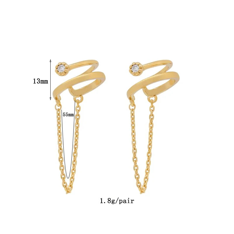 KEYOUNUO Gold Filled Silver Color Zircon Chain EarCuffs For Women Fake Piercing Women's Clip Earrings Fashion Jewelry Wholesale