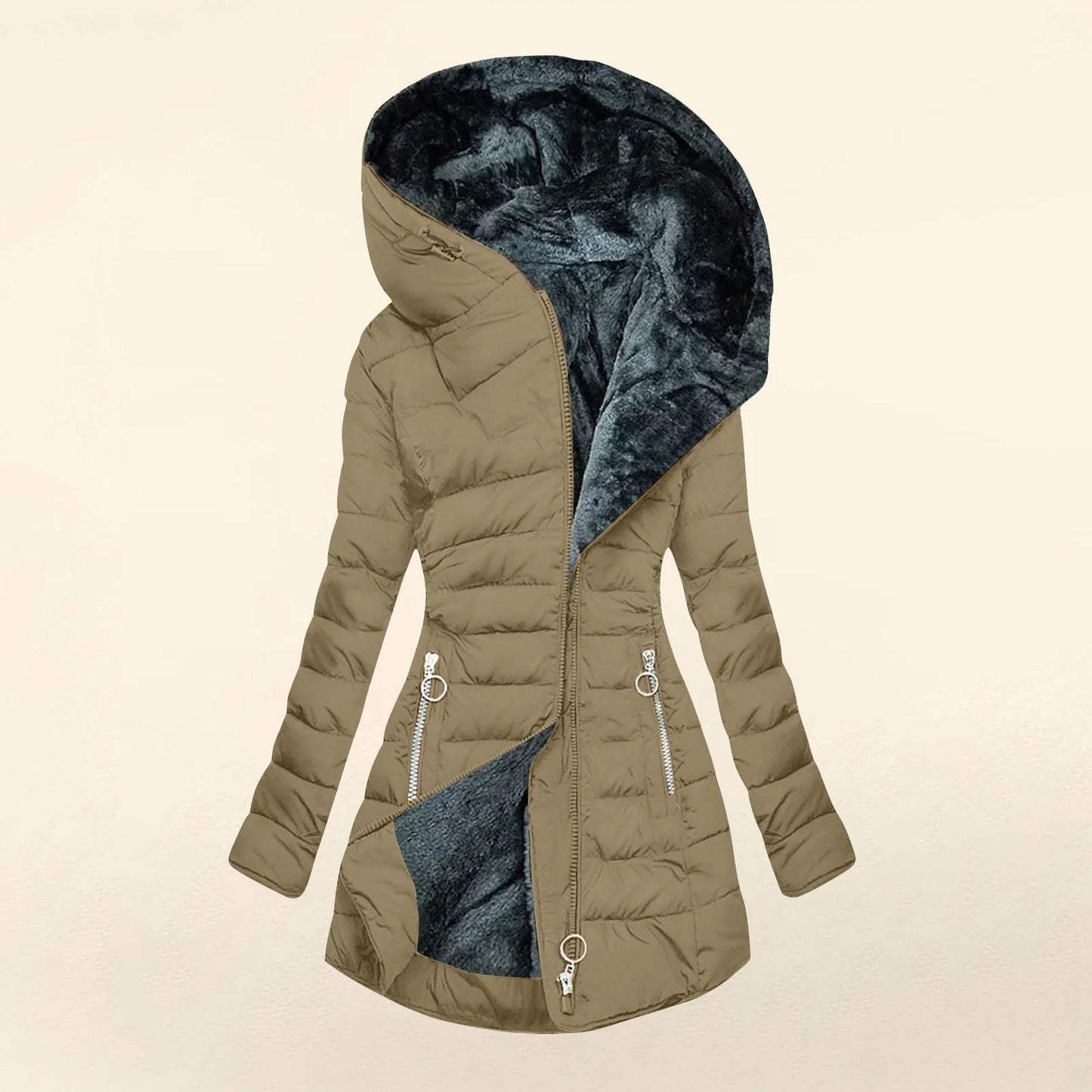 Winter Coat Warm Hair Collar Cotton Jacket Women Zipper Long-sleeved Slim Cotton Coat Jacket Hooded Coats Thick Fleece