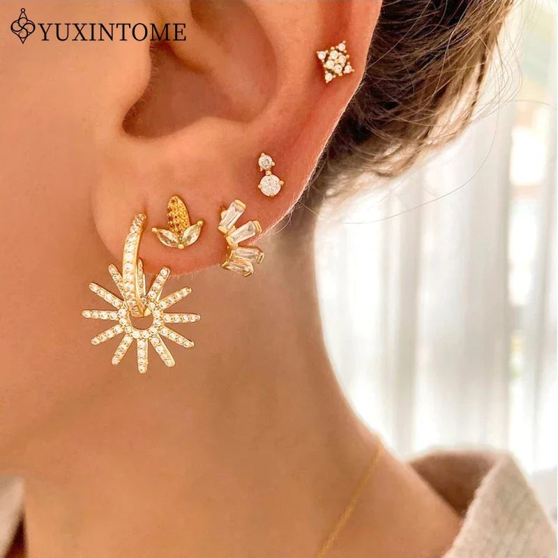 YUXINTOME 925 Silver Ear Needle Zircon Hoop gold Earrings For Women Square Plate Pendant Cutout Heart Earrings Fashion Jewelry