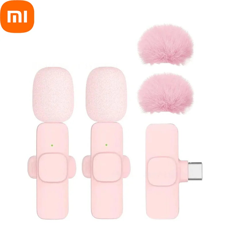 Xiaomi Pink Wireless Lavalier Microphone for iPhone Android PC Live Gaming Phone Portable Audio Video Recording Vlog Microphone