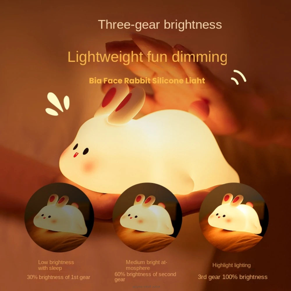 Cute Rabbit Silicone Night Light Touch-sensitive Big-faced Bunny Night Light Lamps for Room Decor Lamp Children's Gift Led Home