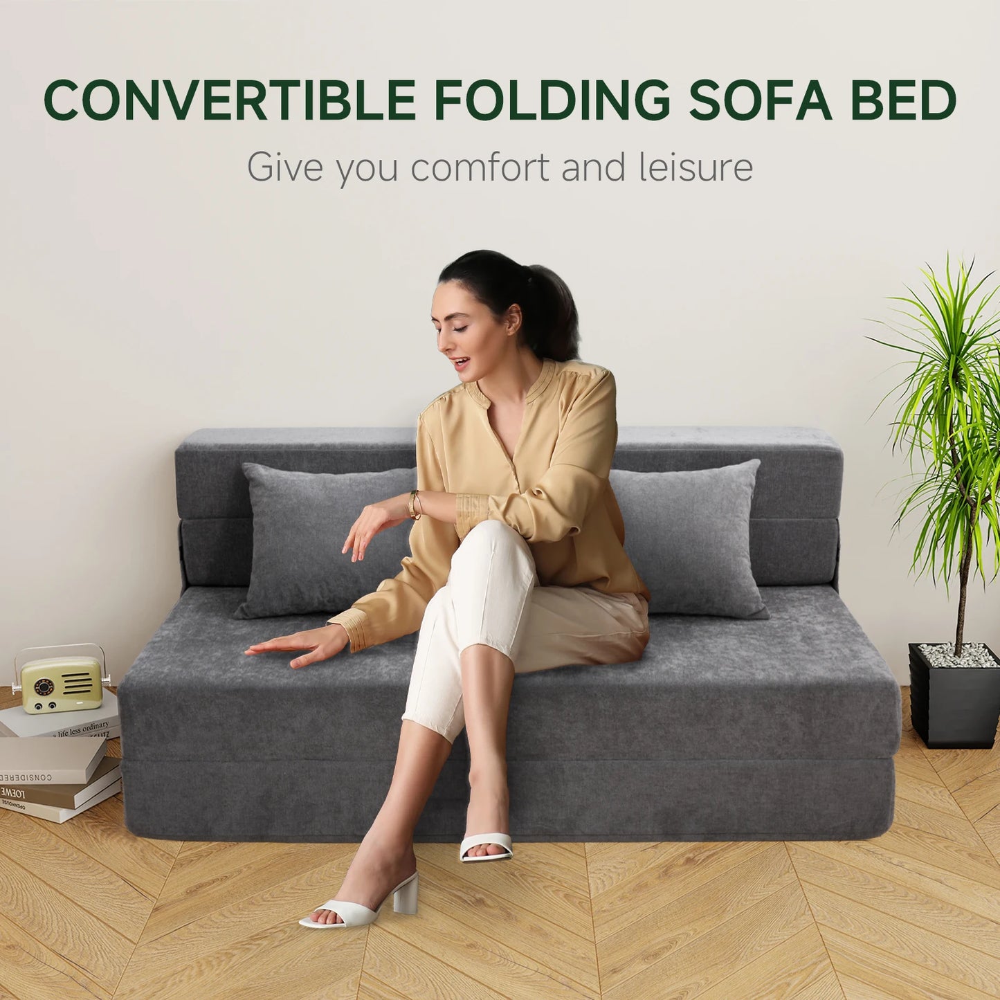 Orhopui Folding Sofa Bed-Convertible Sleeper Chair With Pillow, Fold Out Couch, ,Living Room/Dorm/Guest Room/Home Office, Gray