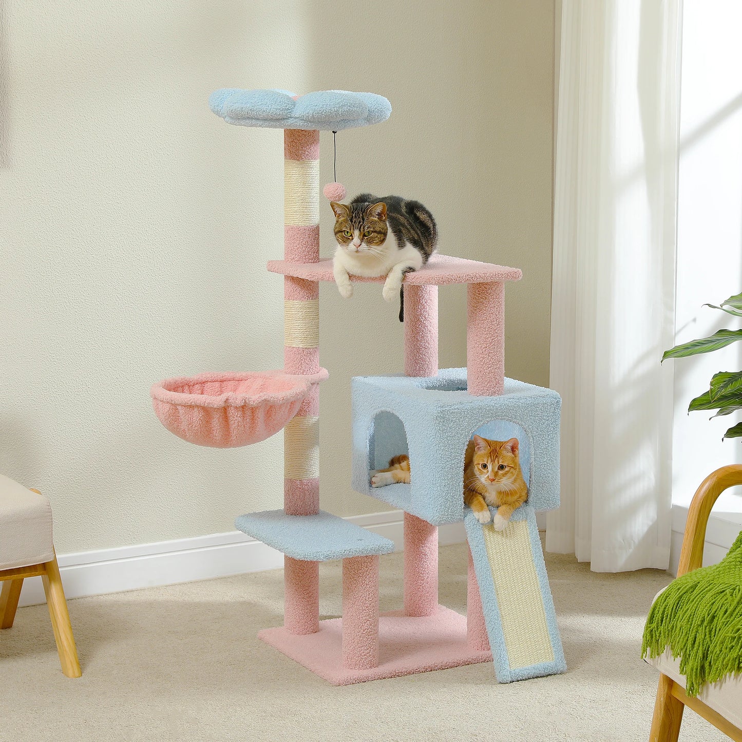 Flower Cat Tree Multi-Level Cat Tower with Sisal Covered Scratching Posts Cute Cat Condo for Indoor Small Medium Cats Top Perch