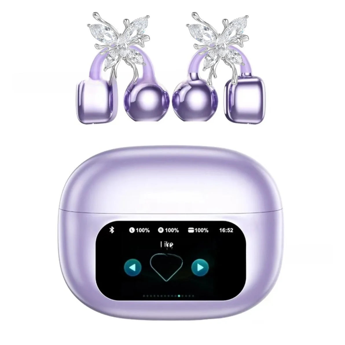 Butterfly Earrings Bluetooth 5.4 Headphone AI Translator Long Battery Life Touch screen Clip on Jewelry Earphones For Girls Gift