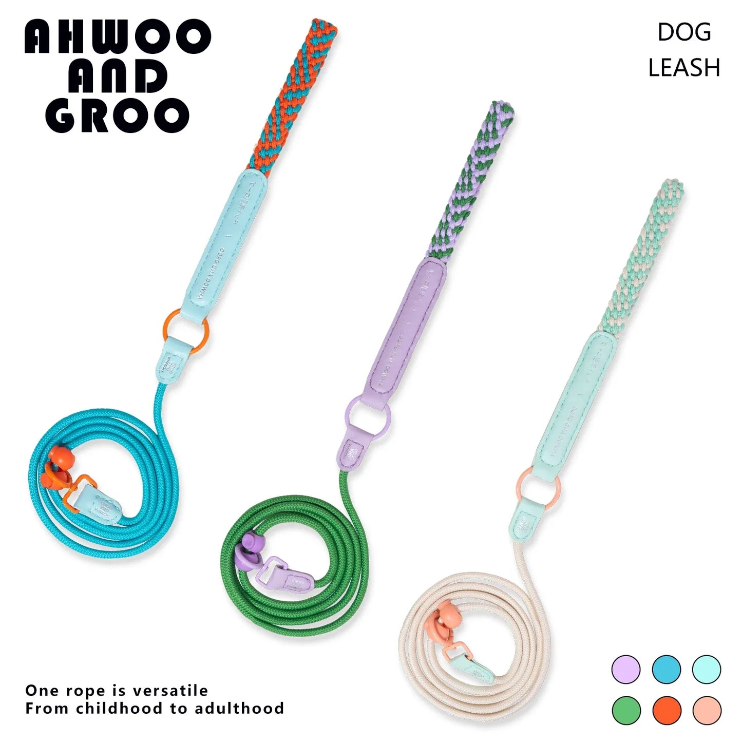 150cm Pet Dog Training Round Rope Light Weight Nylon Dual Purpose Pet Leash Collar Adjustable Small Medium Dog Leash PetSupplies