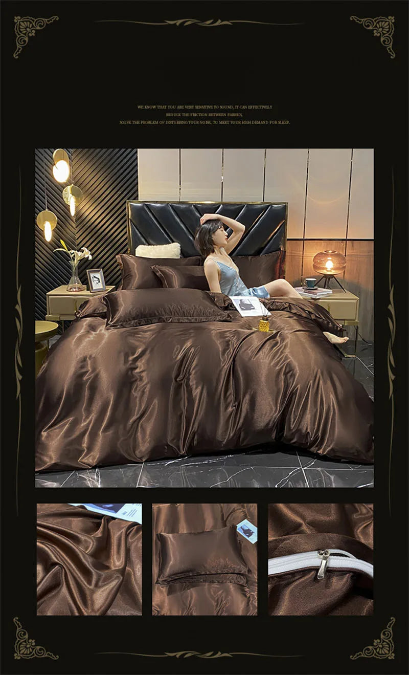 blending Mulberry Silk Bedding Set Silky High-end Queen Size Duvet Cover Set with Fitted Sheet Luxury Bedding Sets King Bed Sets