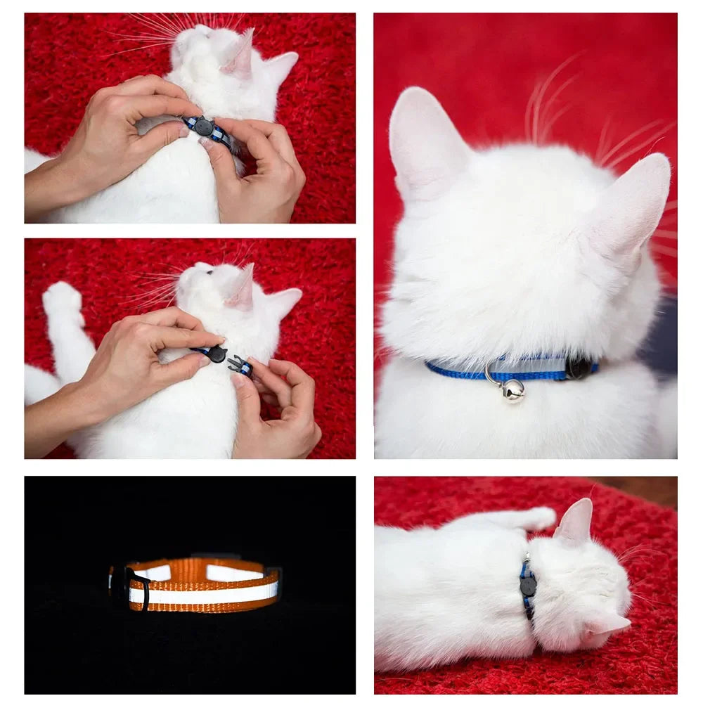 Reflective Breakaway Cat Collars with Bells Safety Buckle Kitten Collar Adjustable for Girl Cats Boy Male Cats Pet Accessories