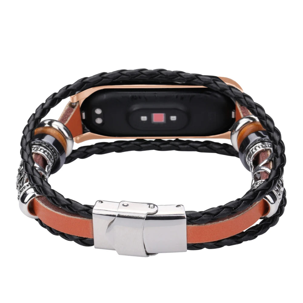 Retro DIY Wrist Strap For Xiaomi Mi Band 7 6 5 Leather Wristband Bracelet