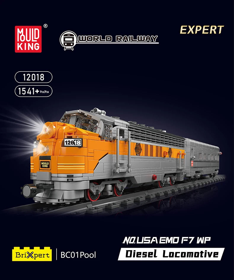 Mould King 12018 Technical Train Building Block Remote Control USA EMD F7 WP Diesel Locomotive Model Kids Christmas Gift Toys