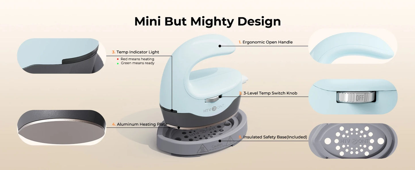 HTVRONT Heat Press H1 Mini Heat Press Machine Small Heat Press Portable Iron Press Machine for T Shirts, Hats, Heating Transfer