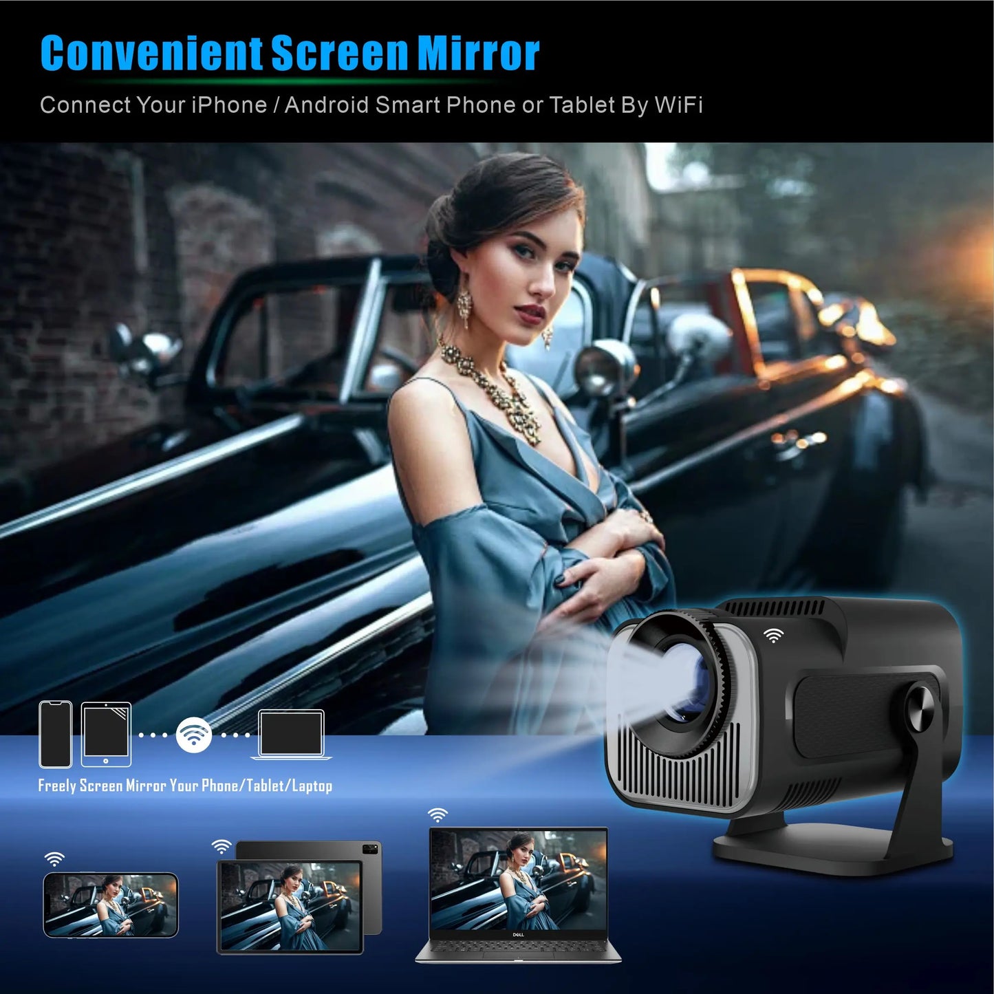 HY-320Mini Portable Newly Native 720P Allwinner H713 Android11 4K Projector 320ANSI Wifi6 BT5.0 Cinema Outdoor Rotable Projector