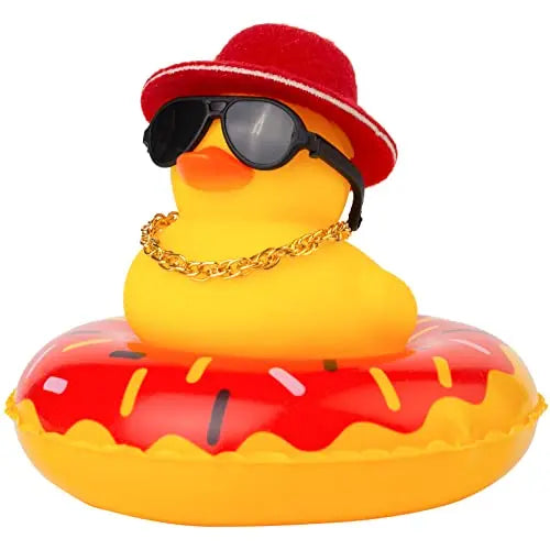 Cowboy Duck Car Dashboard Decorations Rubber Duck  with Cool Accessories Mini Swim Ring Sun Hat Sunglasses Scarf or Necklace