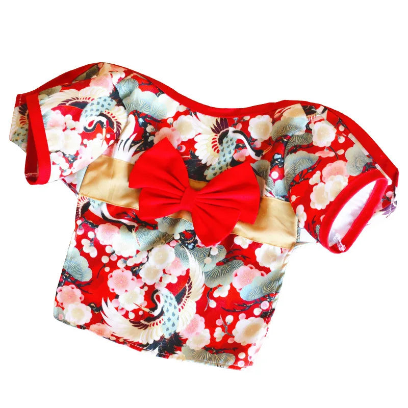 Japanese Style Thin Cat Dog Coat Kimono Summer Pet Clothes for Cats Dogs Cute Print with Bow-knot Kitten Sphynx Clothing Outfit