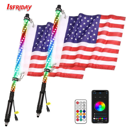 2FT RGB Flagpole Light Adjustable 20 Patterns Off-road Brake Light With Remote Control LED Beach Flag Ambient Decorative Lights