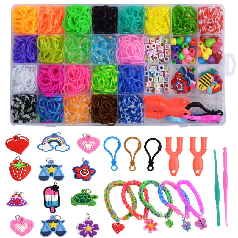 600-10000pcs Elastic Rainbow Rubber Bands Kits Colorful Weave Machine DIY Bracelet Handicraft Girl Gift Kids Toys For Children