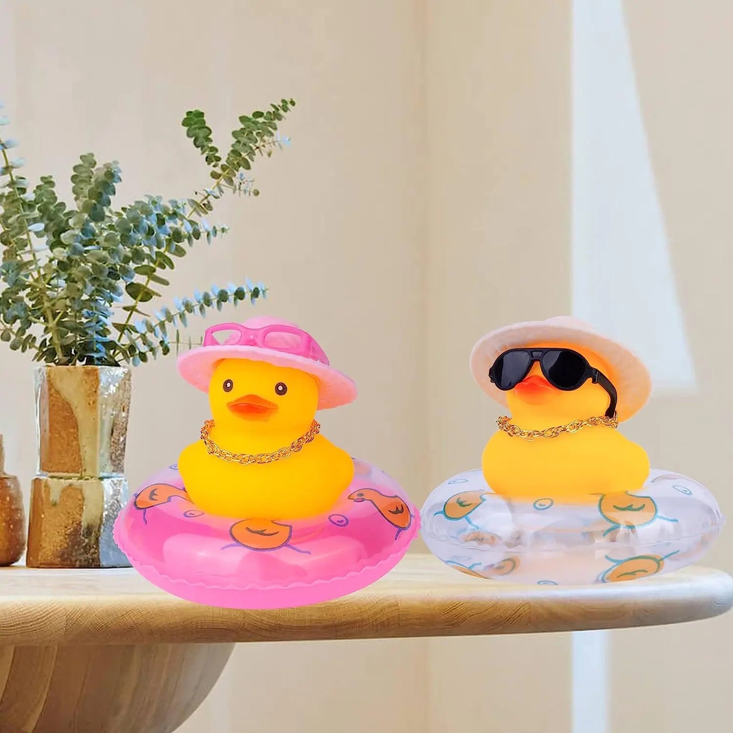 Cowboy Duck Car Dashboard Decorations Rubber Duck  with Cool Accessories Mini Swim Ring Sun Hat Sunglasses Scarf or Necklace