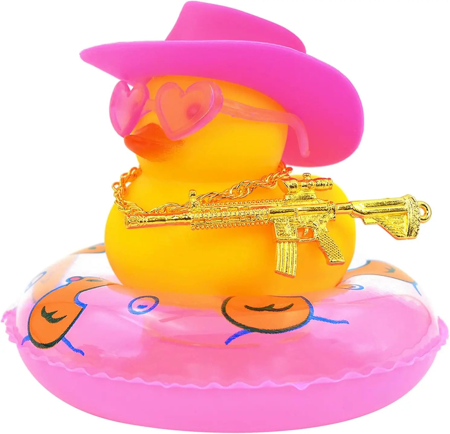 Duck Car Ornaments Yellow Duck Car Dashboard Decorations Set with Sunglasses, Swimming Ring Kids Bath Toys Home Duck Decoration