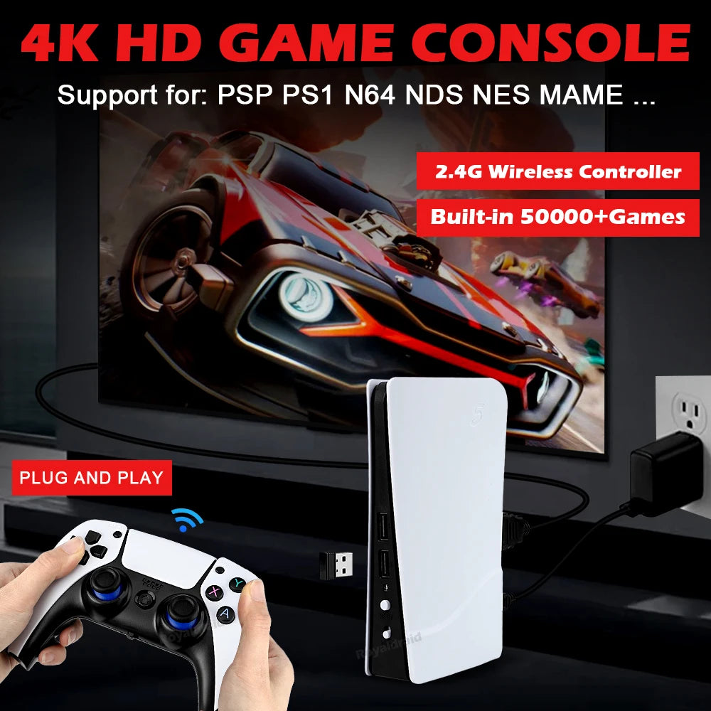 GB5 Video Game Console 256GB/128GB/64G 50000 + Retro Games HD TV Game Box 5 Two Gamepads For PS1/PPSPP/MAME Arcade Gaming Stick