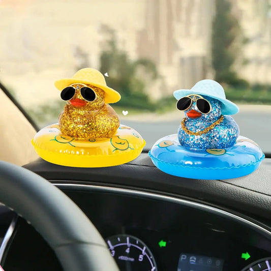 Car Duck Ornament Dashboard Decorations Rubber Duck Car for Car Dashboard Accessories with Swim Ring Sunglasses Hat and Necklace
