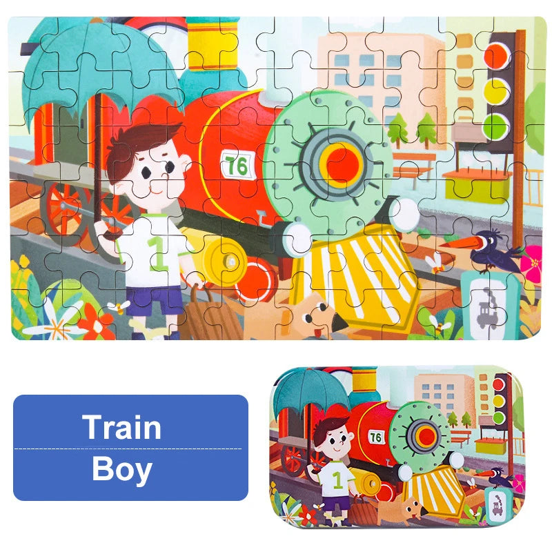 60piece Jigsaw Puzzle Montessori Games Cartoon Animal Vehicle Dinosaur Puzzles for Kids Educational Toys Children Christmas Gift
