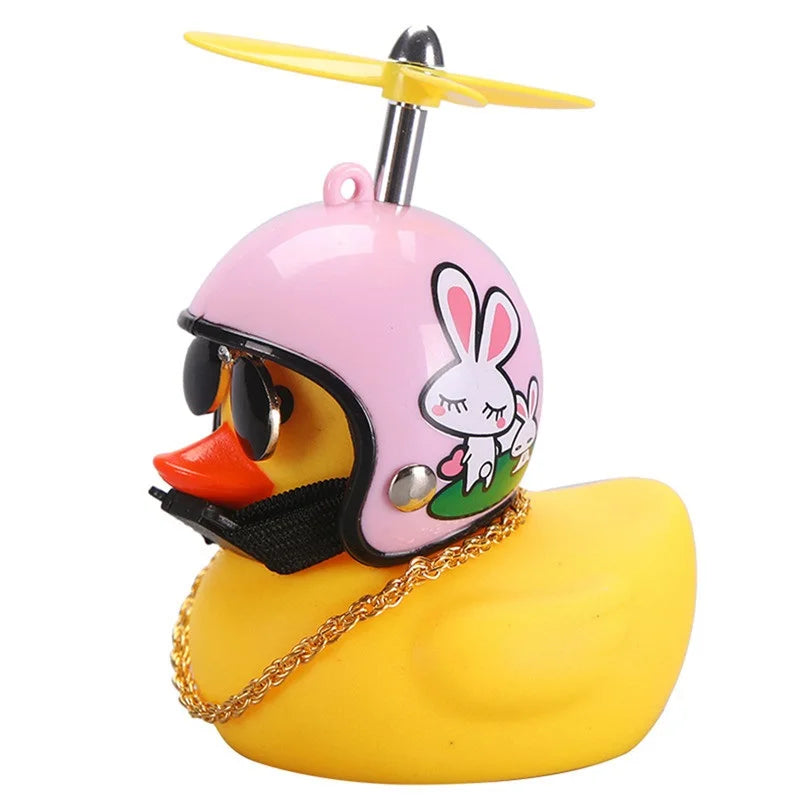 Rubber Duck Toy Motorcycle Bicycle Car Ornaments Yellow Duck Car Dashboard Decorations Cool Glasses Duck with Propeller Helmet
