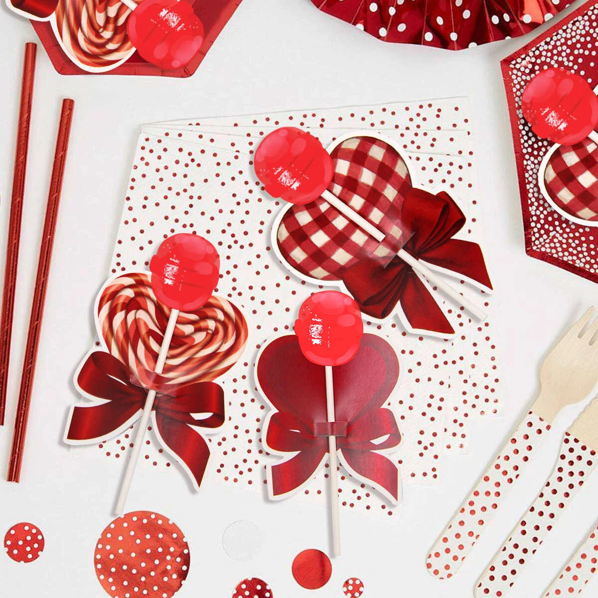 45Pcs/set Multi Heart Lollipop Cards Valentine's Red Heart Candy Holders For Happy Valentine's Day Party Sweets Packaging Supply