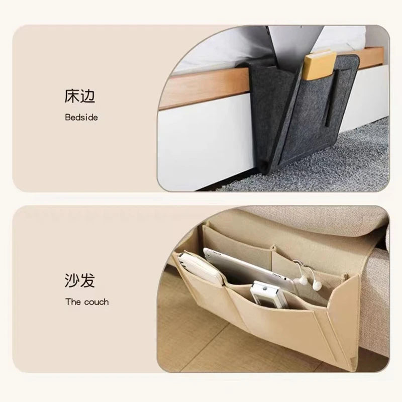 Felt Bedside Storage Organizer Anti-slip Bedside Bag Bed Sofa Side Pouch Hanging Couch Storage Bed Holder Pockets for Sofa