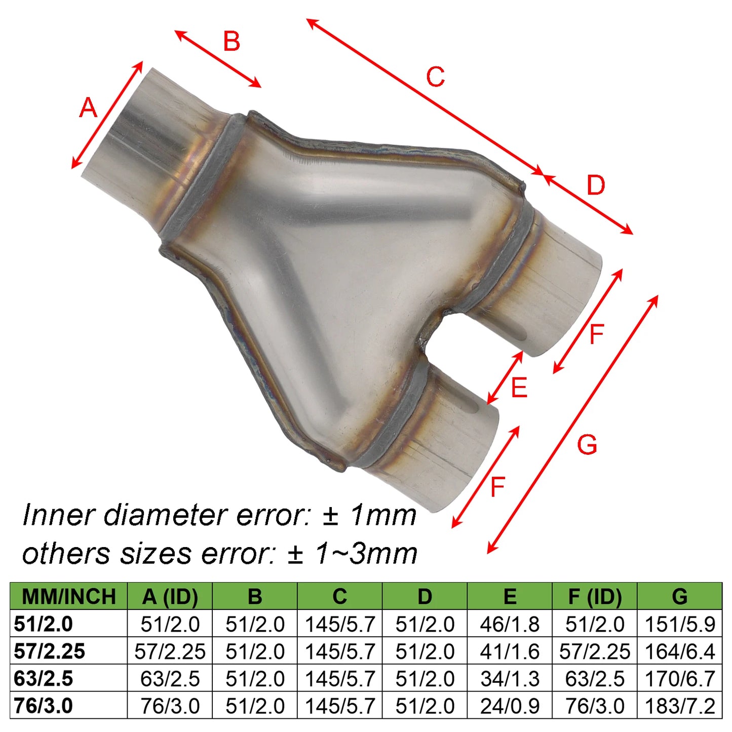 Dual Exhaust Tips Universal Car Exhuast Y Pipe Double Outlet Muffler Tip 409 Stainless Steel 3-Way Pipe Car Tail 51 57 63 76MM