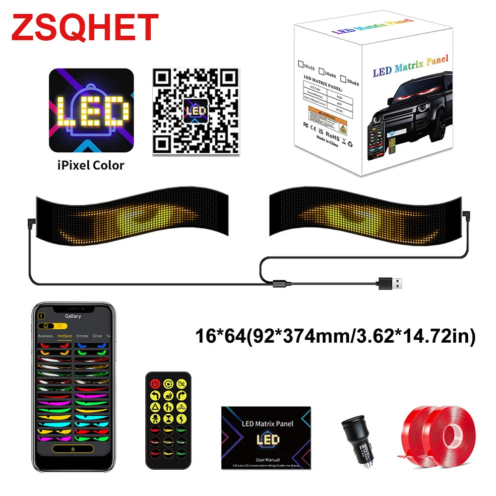 RGB LED Car Sign Animation LED Matrix Pixel Panel DIY Programmable Bluetooth App Control LED Panel Flexible Display Light