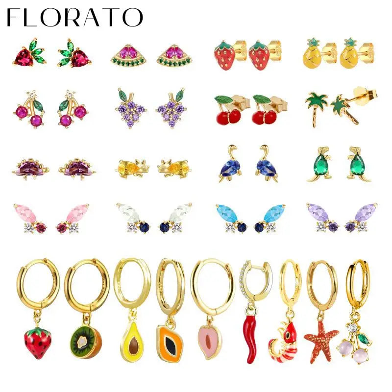 Colorful 925 Sterling Silver Ear Needle Crystal Zircon Mini Cute fruit Animal stud Earrings For Women delicate Fashion Jewelry