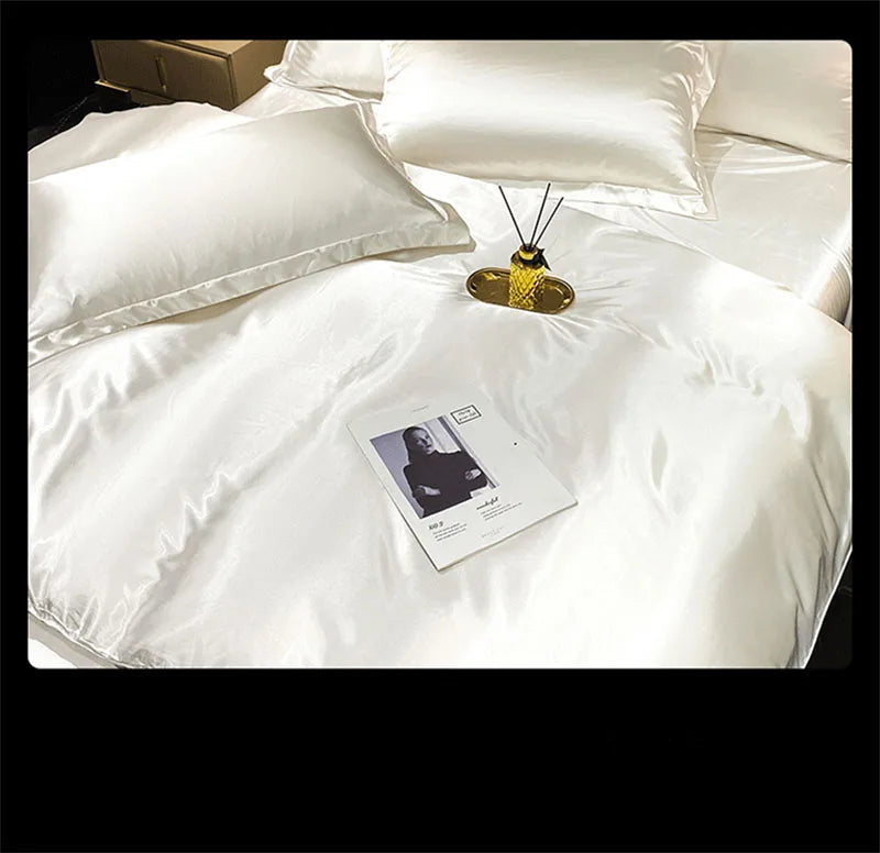 blending Mulberry Silk Bedding Set Silky High-end Queen Size Duvet Cover Set with Fitted Sheet Luxury Bedding Sets King Bed Sets