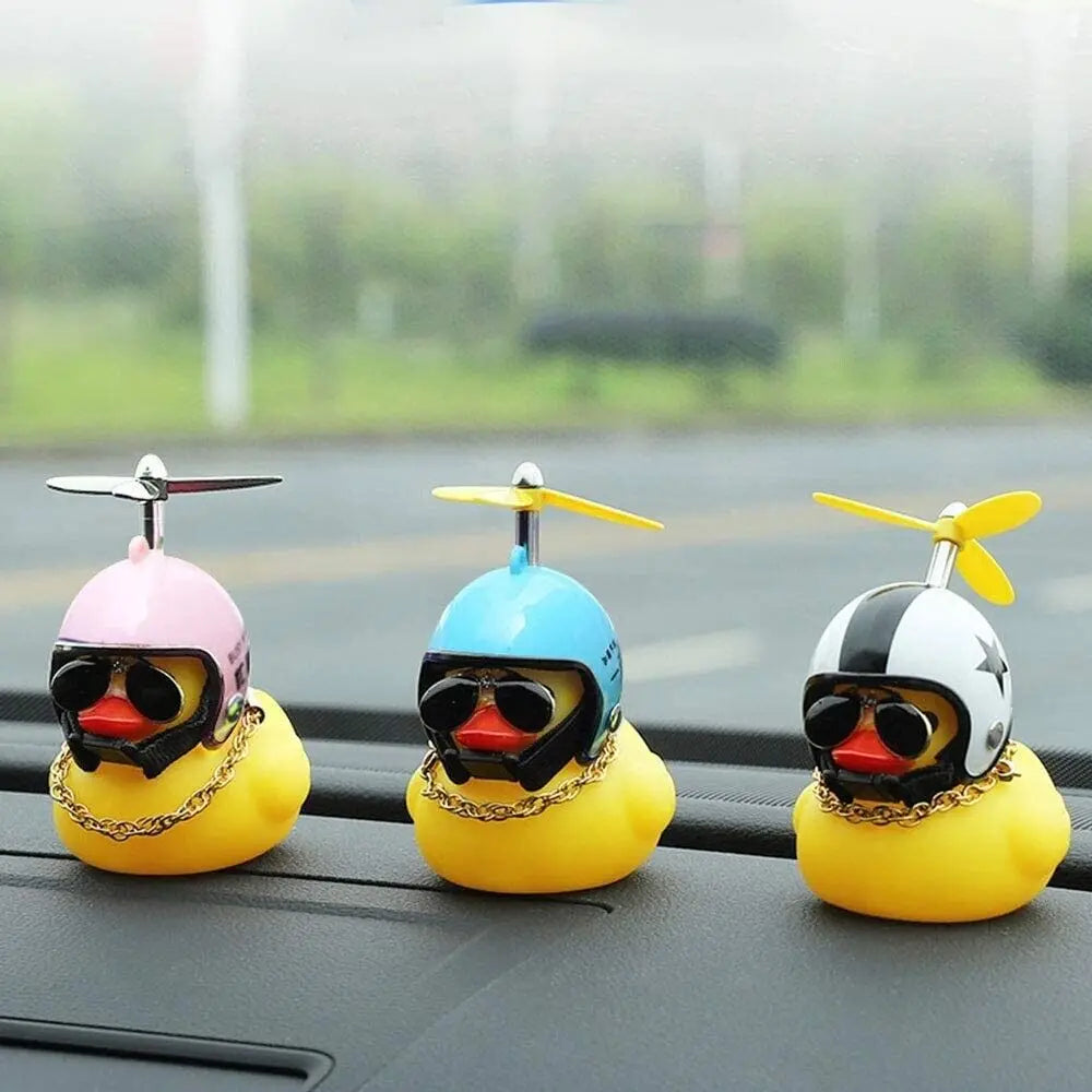 Rubber Duck Car Ornaments Dashboard Interior Decor with Sunglasses Necklace for Kids Toys Gifts Car Accessories