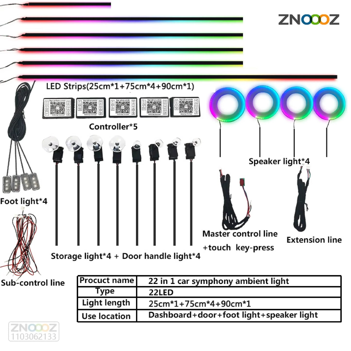 For Kia 64 Color RGB Symphony Car LED  Interior Ambient Light