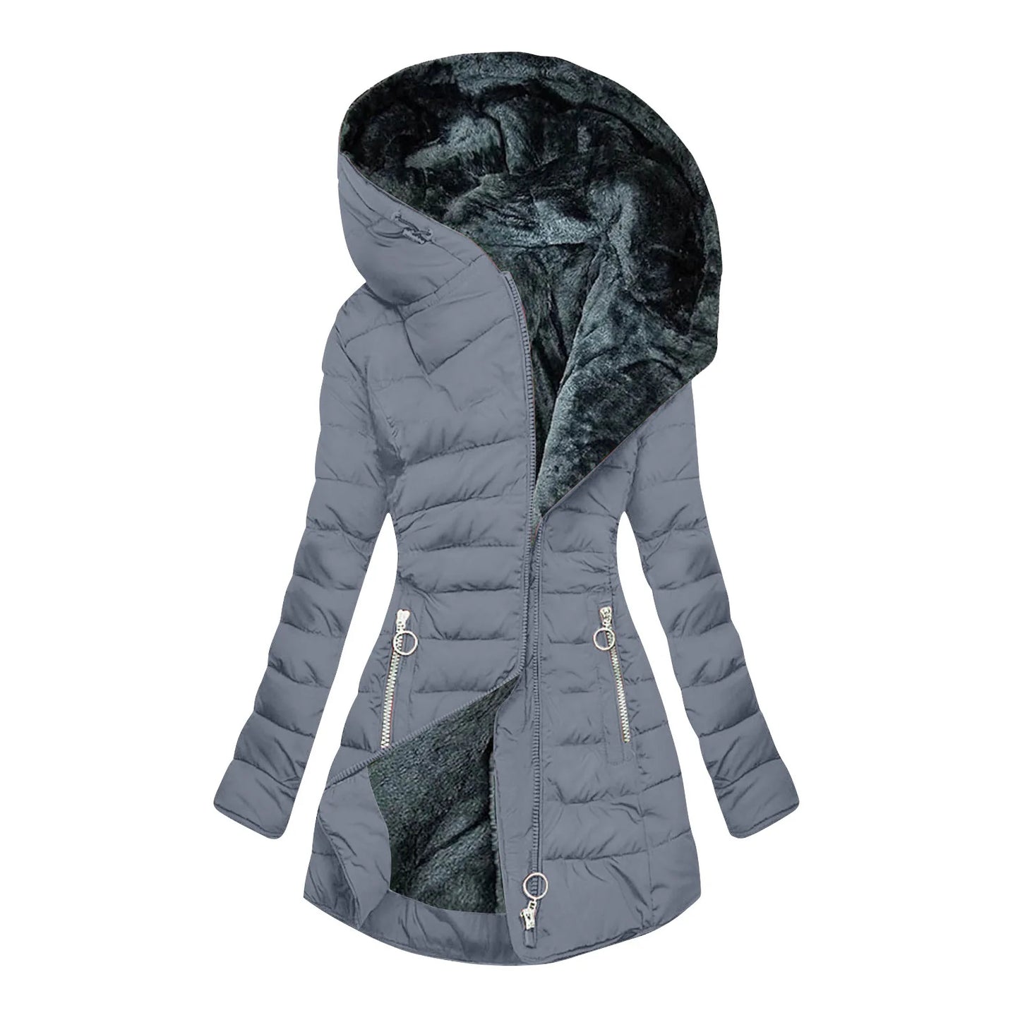 Winter Coat Warm Hair Collar Cotton Jacket Women Zipper Long-sleeved Slim Cotton Coat Jacket Hooded Coats Thick Fleece