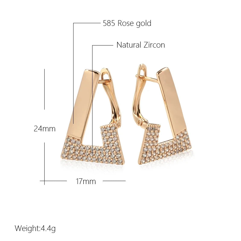 Wbmqda Fashion Geometric Drop Earrings For Women 585 Rose Gold Color With White Natural Zircon Daily Party Fine Jewelry Gifts