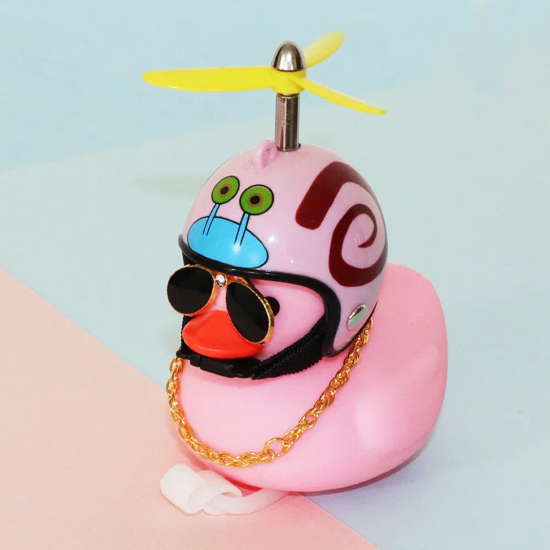 High Quality Pink Rubber Duck Bike Ornament with Sunglasses, gold Chain, propeller for Car Dashboard Bicycle Motorcycle Helmet