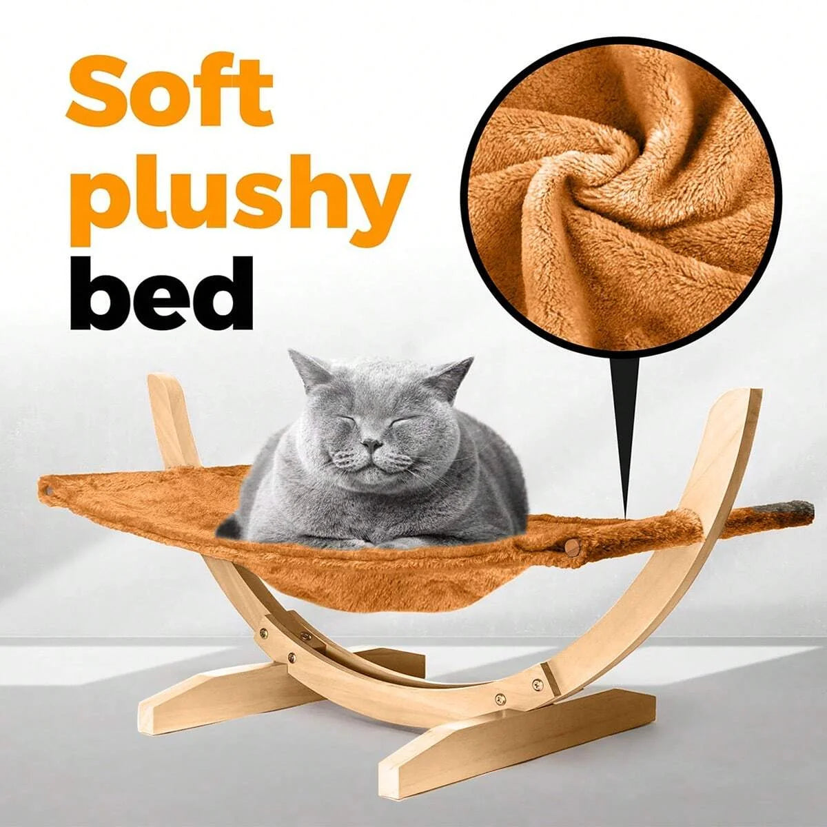 Luxury Cat Hammock Bed with Large Soft Plush Mat Pets Small Dog Anti Sway Attractive Sturdy Perch Wood Construction Cats Toys