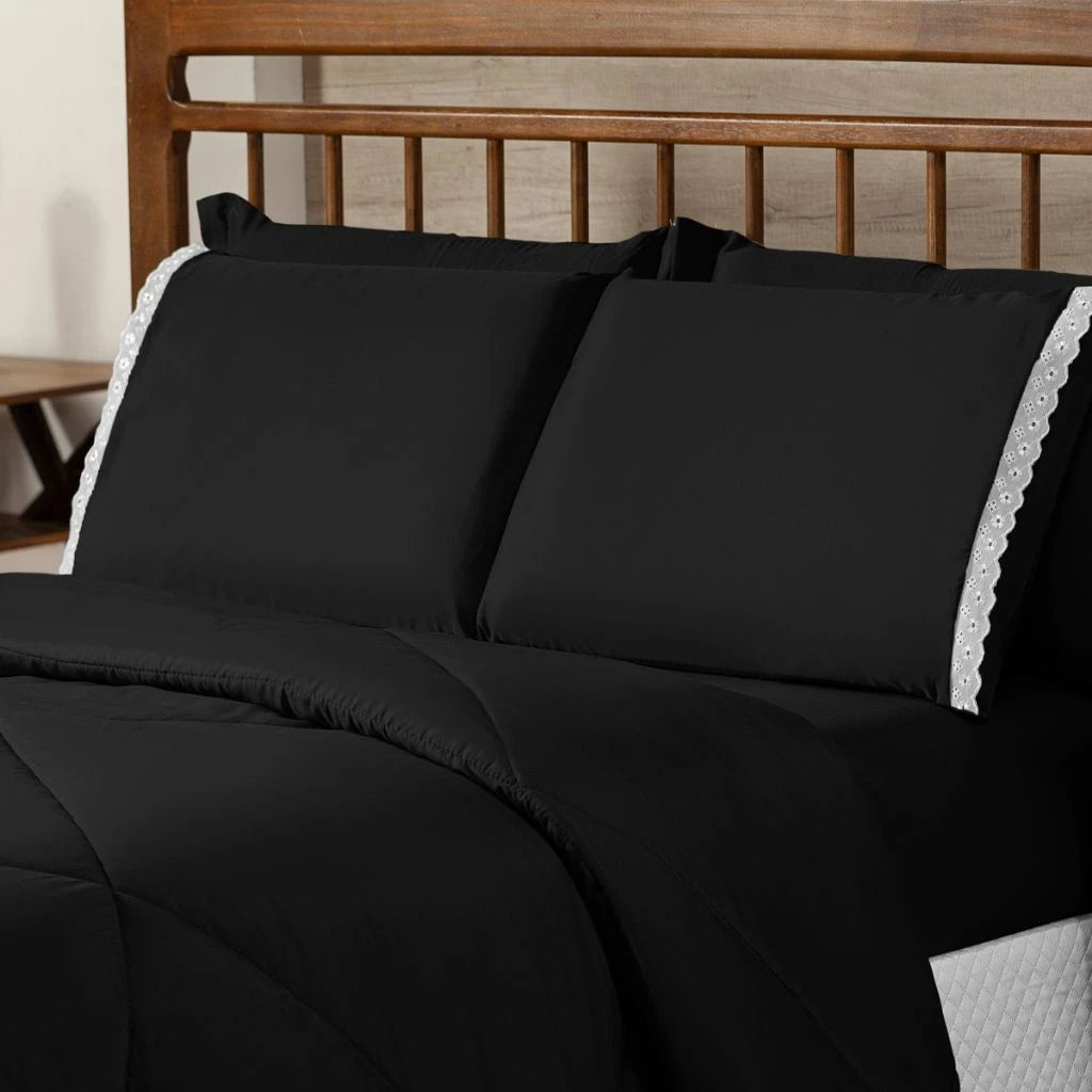 Duvet Kit 06 Pieces Queen Bed Set English Embroidery Pillowcase