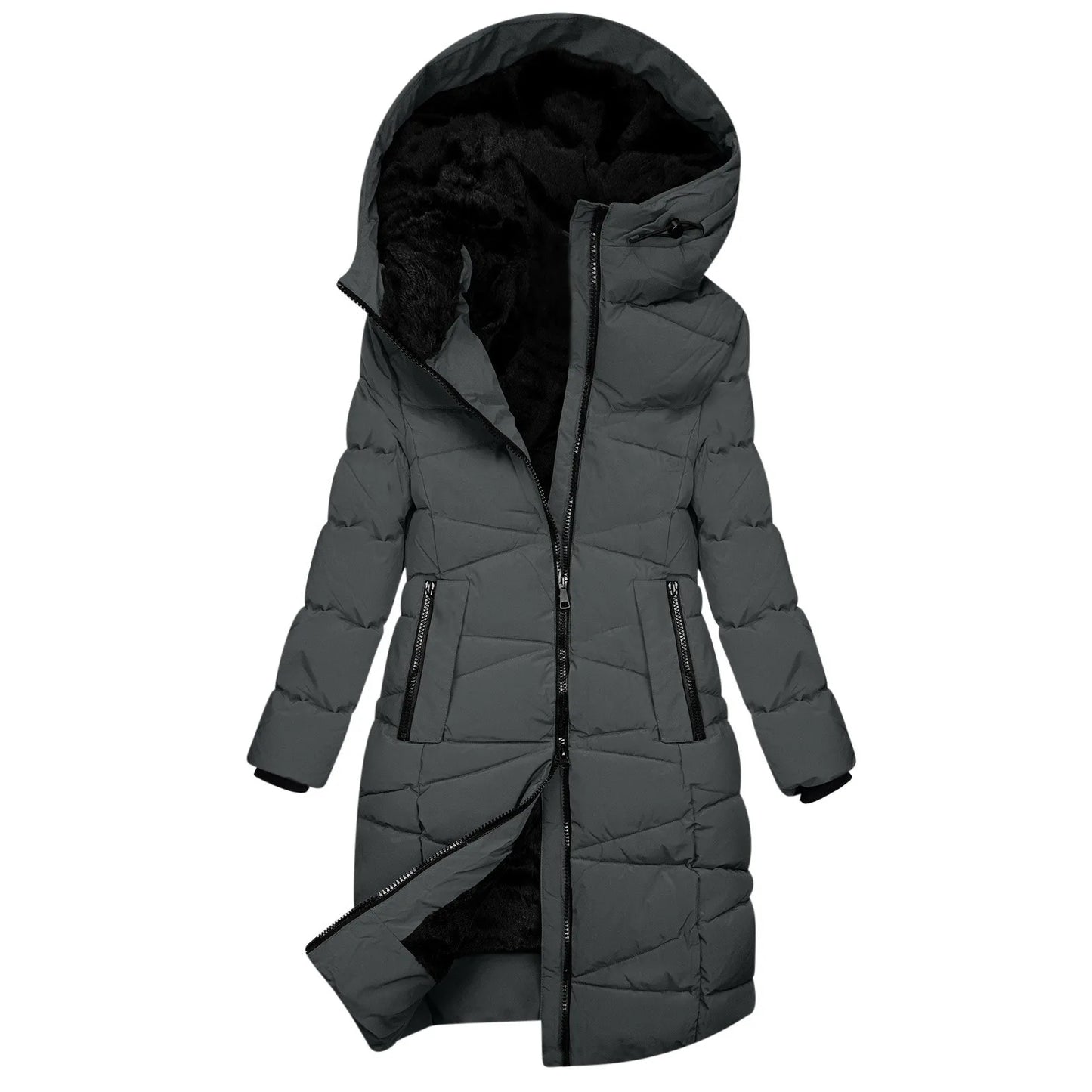 Hooded Cotton-Padded Jacket Warm Winter Coats For Women Windproof Down Quilted Long Jacket With Zipper Wool Coat For Women
