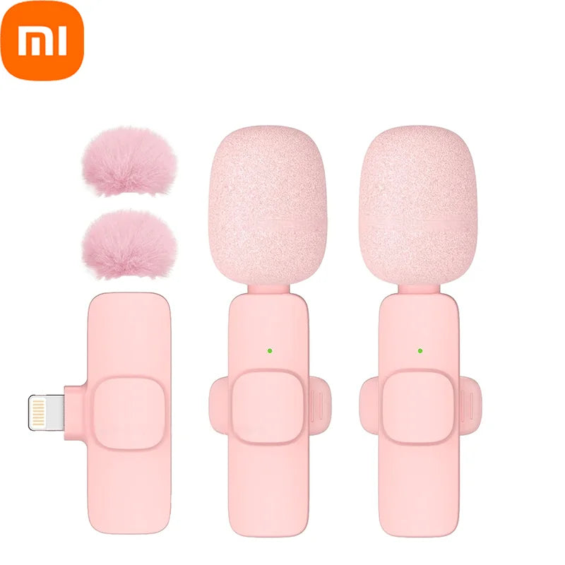 Xiaomi Pink Wireless Lavalier Microphone for iPhone Android PC Live Gaming Phone Portable Audio Video Recording Vlog Microphone