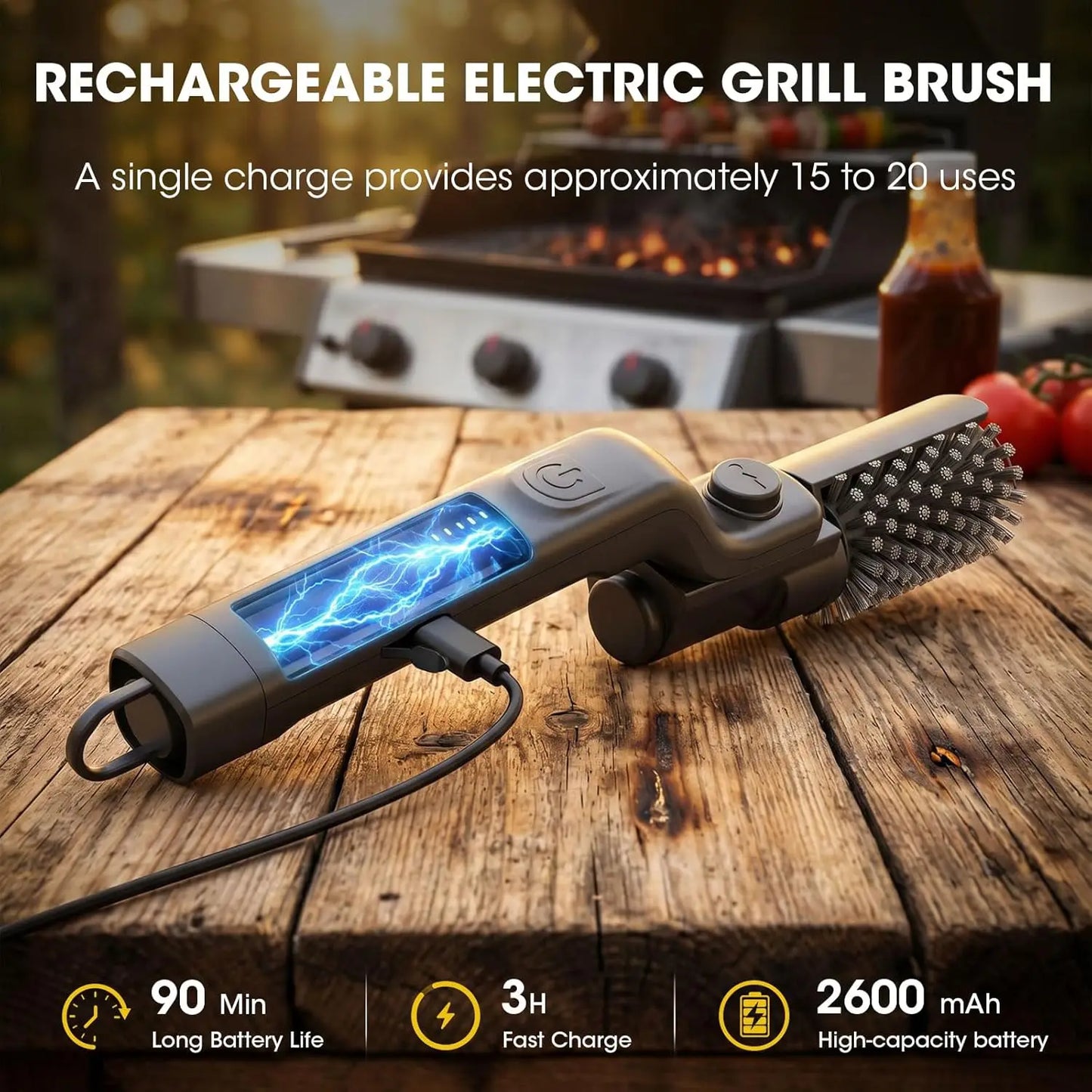 Electric Rotating BBQ Grill Brush Heavy Duty Grease Cleaner New Roller Brush Cleaning Barbecue Grid Brush Tool or Brush Head