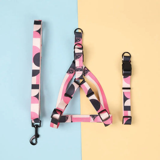 Dog Harness and Leash - Abstract Patchwork Colors - Comfortable Adjustable Size - Suitable for Dogs Outdoor Activities