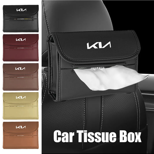 KIA KN Logo Car Back Seat Napkin Organiser Bag Auto Tissue Storage Box Interior Decor For Pegas Sportage Sorento Optima Picanto