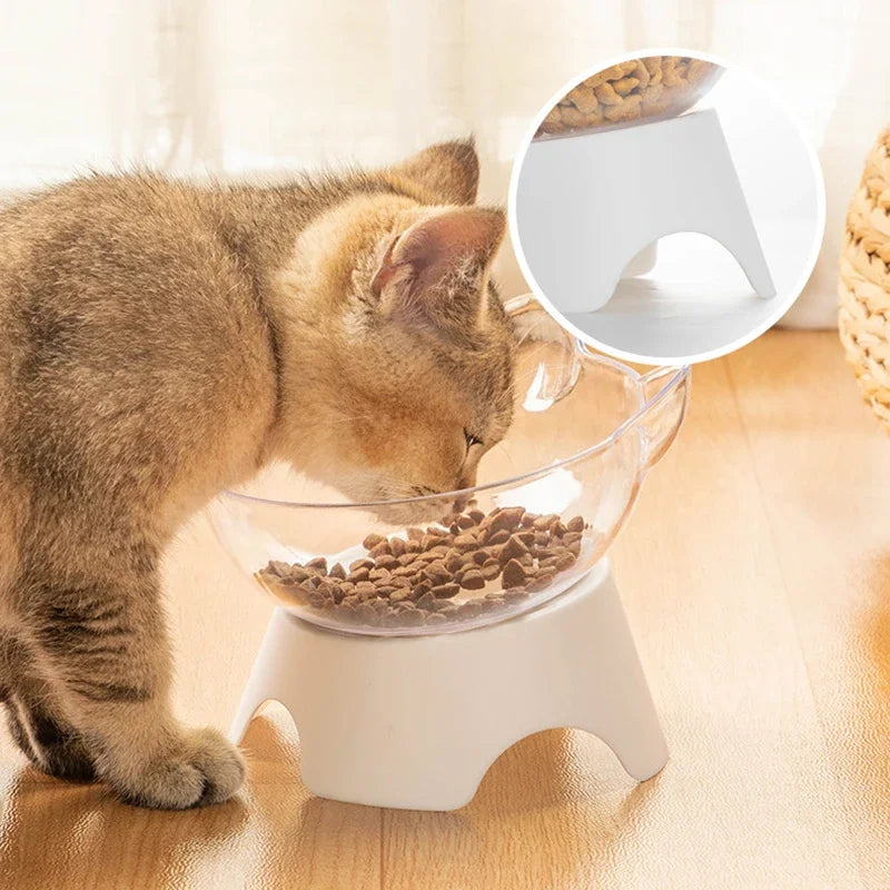 Cat Feeding Bowl Transparent Plastic Pet Food Water Feeder Bowl Raised Stand Inclination Mouth Feeding Bowl Kitten Supplies