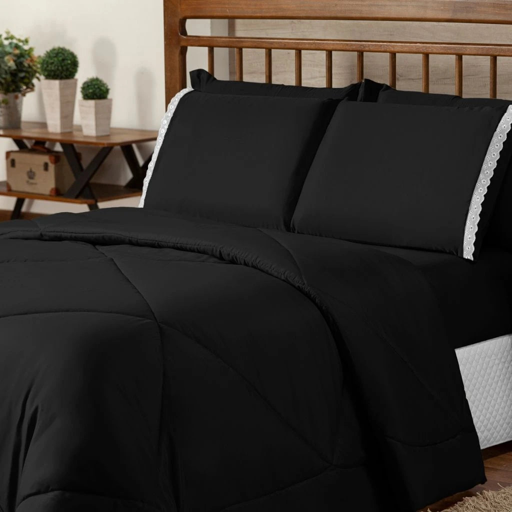 Duvet Kit 06 Pieces Queen Bed Set English Embroidery Pillowcase