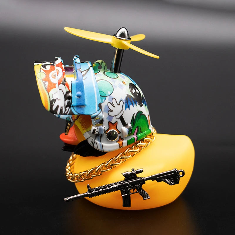 Cute Rubber Duck Toy Car Ornaments Yellow Duck Car Dashboard Decorations Bike Gadgets with Propeller Helmet Car Accessories