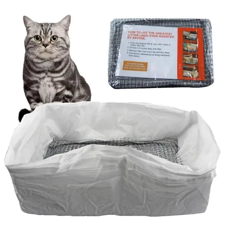 Cat Litter Bags Liners 10Pcs Drawstring Sifting Cat Litter Bags with Filter Net Reusable Litter Box Liners Thick Cat Litter Bags